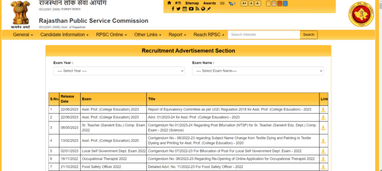 RPSC Assistant Professor 2023 Recruitment