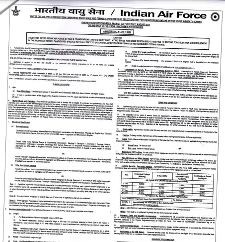 Airforce Agniveer Vayu Intake 01/2024 Recruitment 2023 Online Form